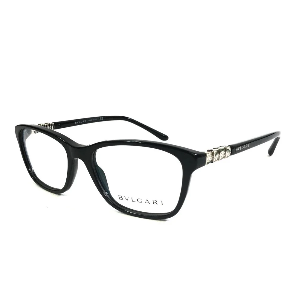 Bvlgari Eyeglasses Frames 4097-B 501 Polished Black Silver Crystals 51-16-140